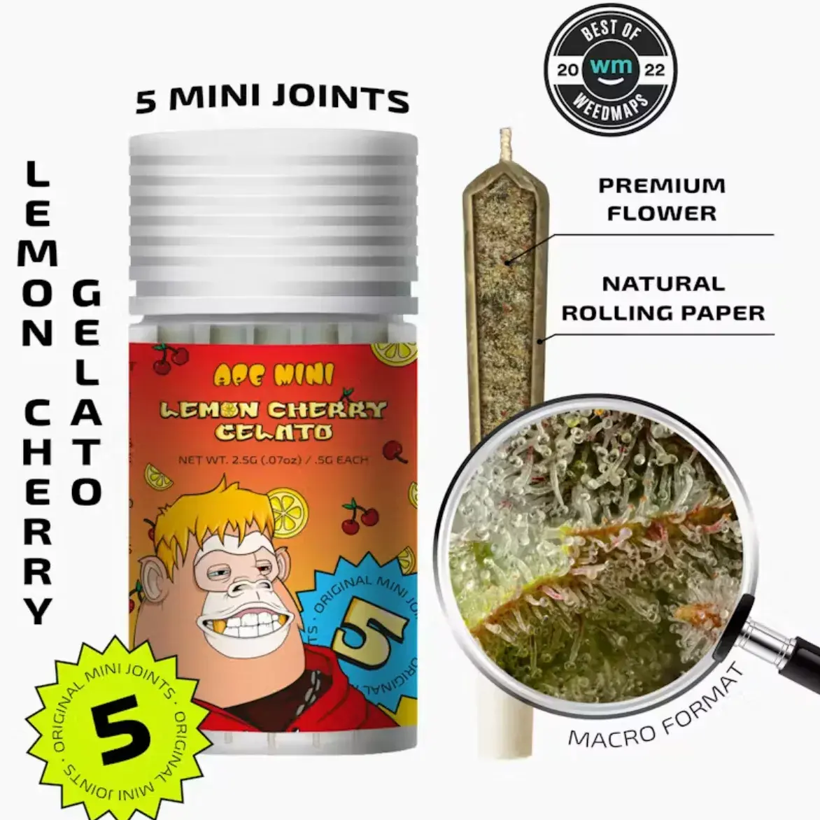 Ape 5pk 2.5g Mini Joints - Lemon Cherry Gelato 27% Hybrid