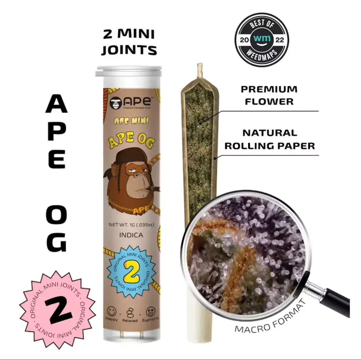 Ape 2pk 1g Mini Joints - Fire OG 41% Indica