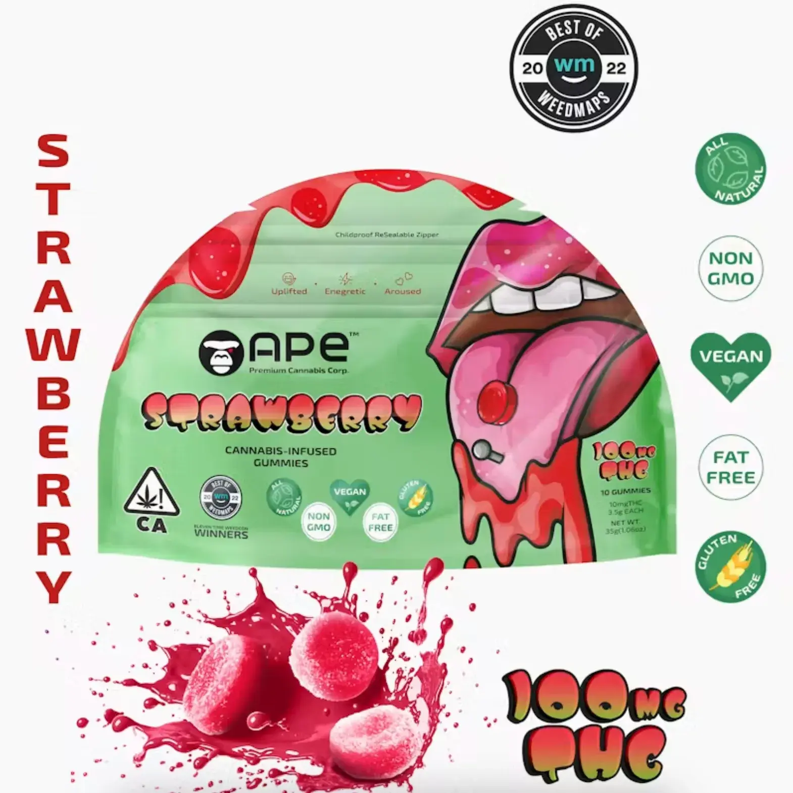 Ape Gummies 100mg 10pk Strawberry Hybrid