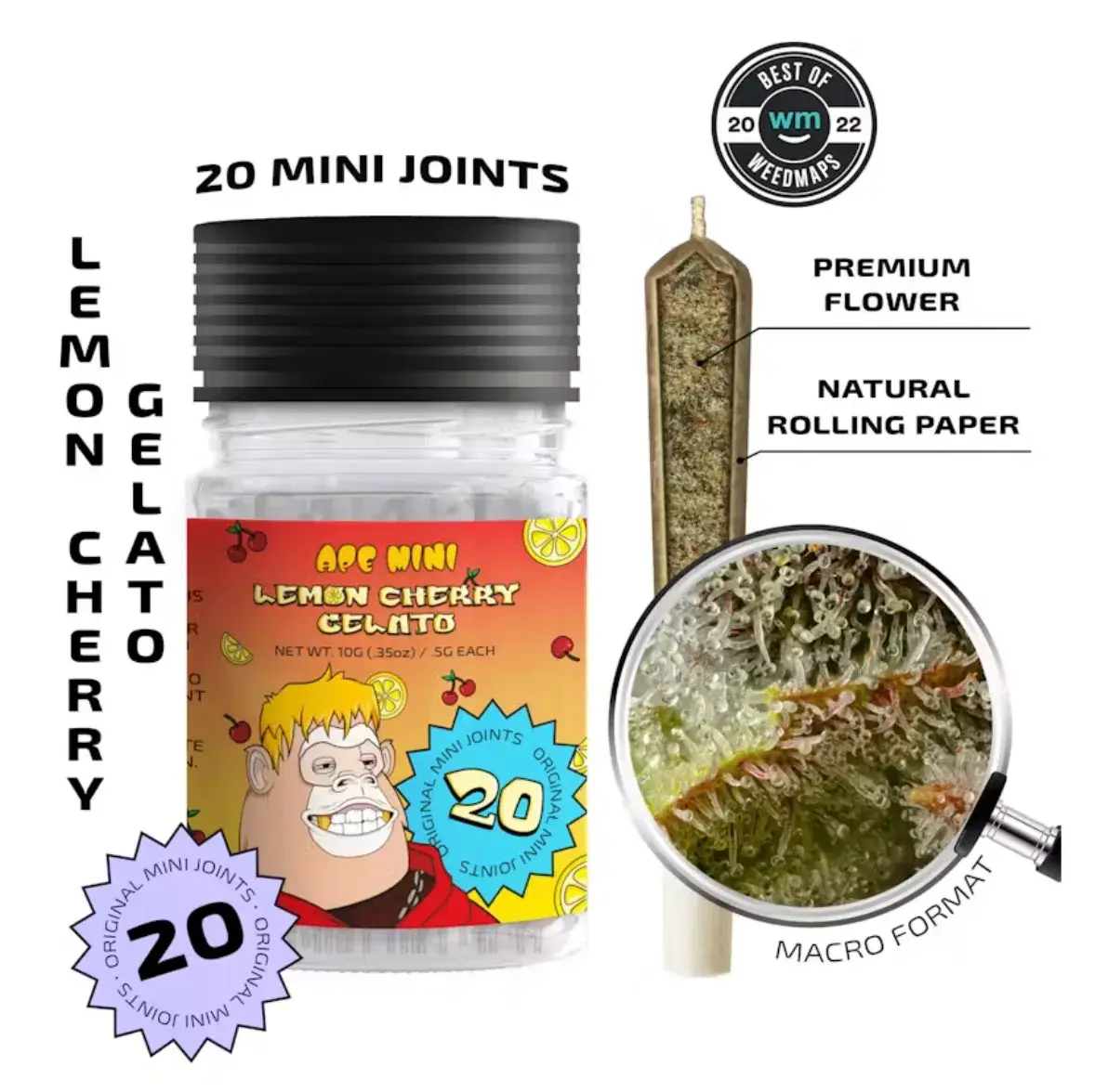 Ape 20pk 10g Mini Joints - Lemon Cherry Gelato 25% Hybrid