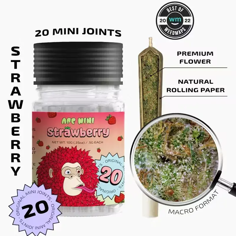 Ape 20pk 10g Mini Joints - Strawberry 30% Sativa
