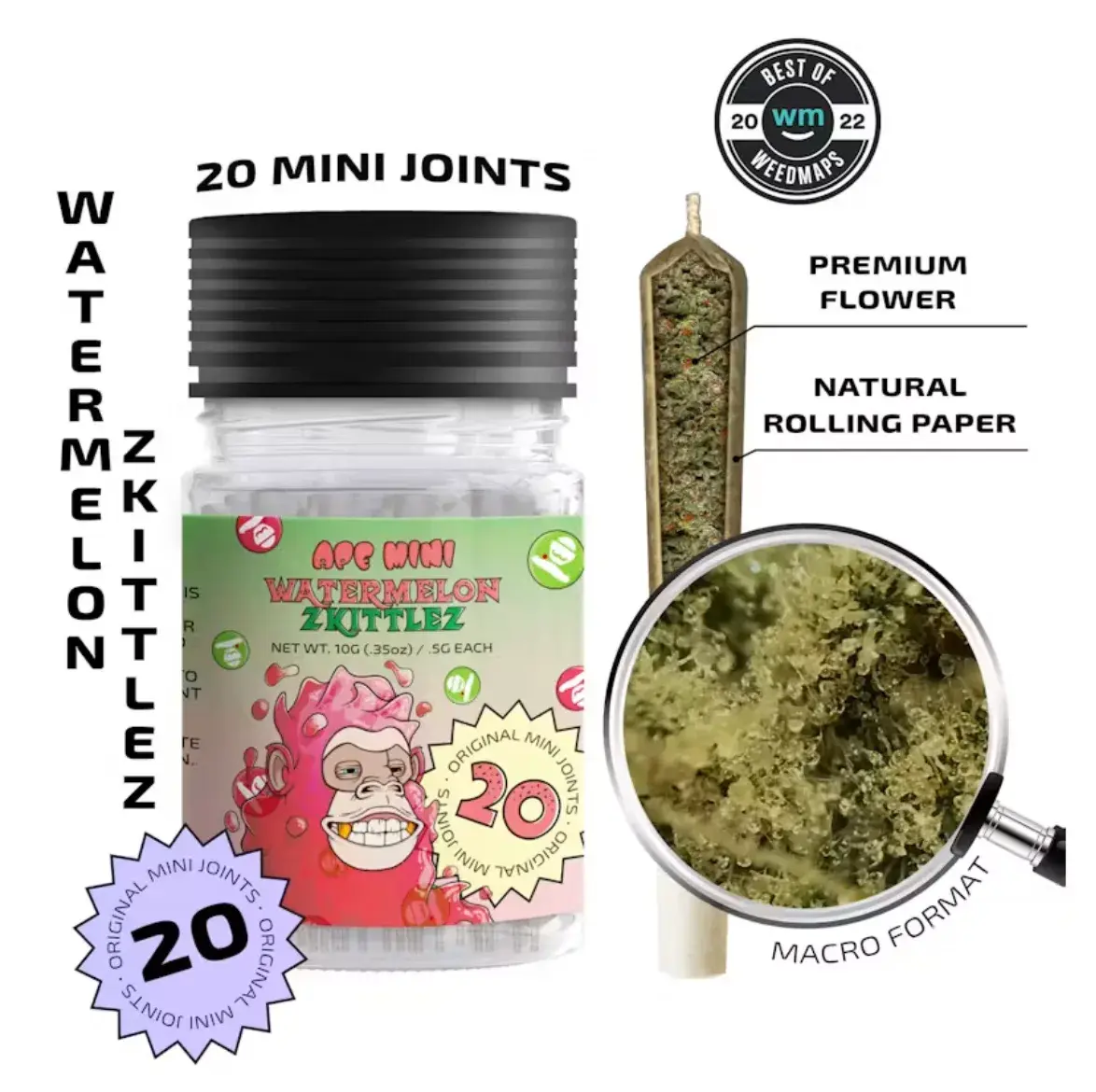Ape 20pk 10g Mini Joints - Watermelon Zkittlez 25% Hybrid