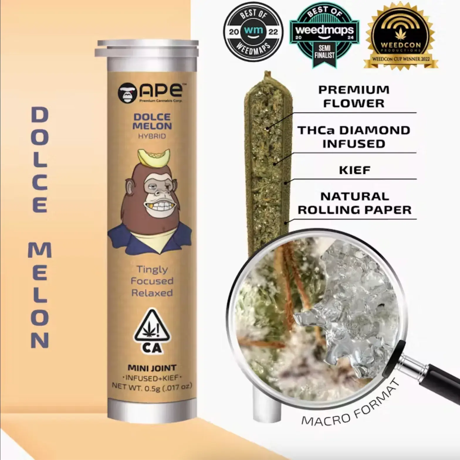 Ape 0.5g Infused Single Joint - Dolce Melon 38% Hybrid