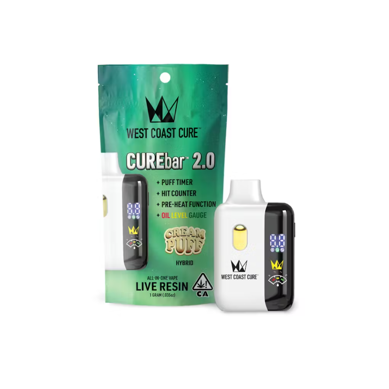 WCC Curebar 2g Vape - Cream Puff Indica by West Coast Cure