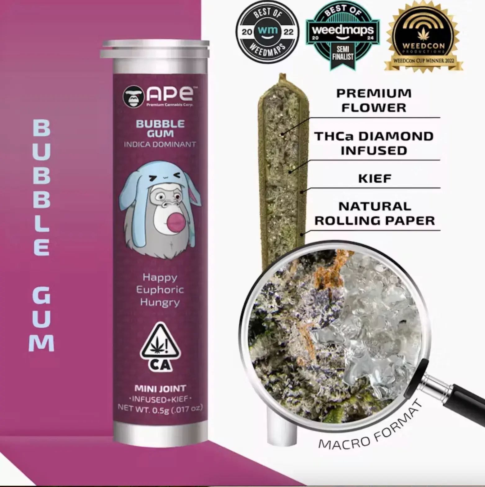 Ape 0.5g Infused Single Joint - Bubble Gum 38% Hybrid