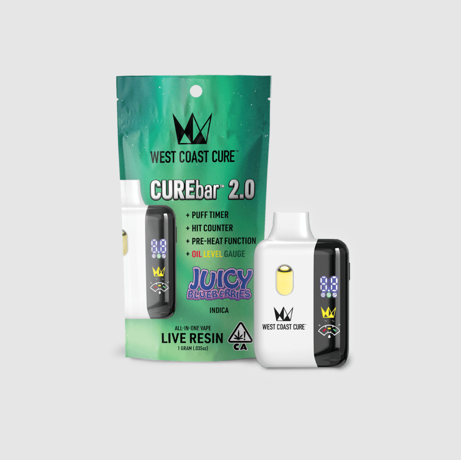WCC Curebar 2g Vape - Juicy Blueberries Indica by West Coast Cure