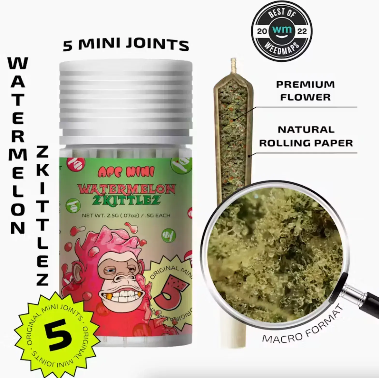 Ape 5pk 2.5g Mini Joints - Watermelon Zkittlez 27% Hybrid