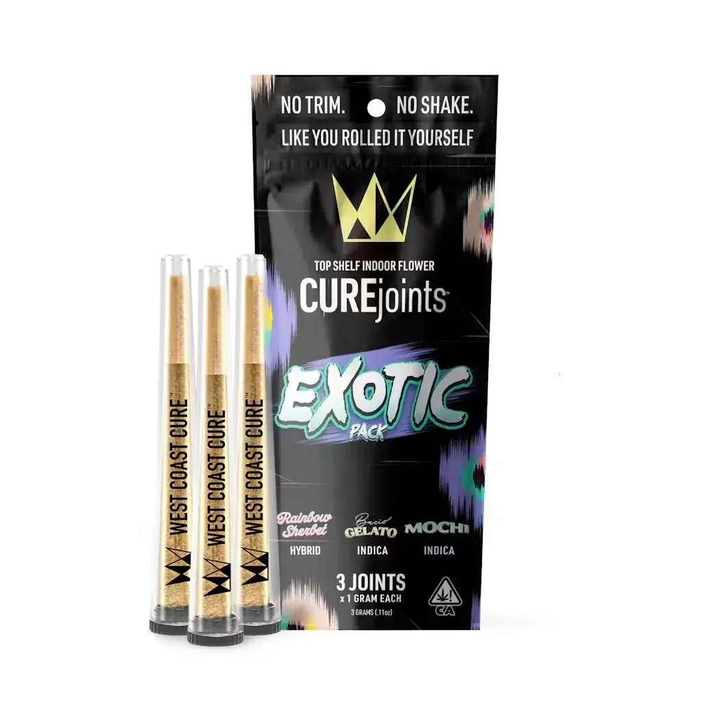 WCC CUREjoint 1g 3pk Prerolls - Exotic Pack Hybrid by West Coast Cure