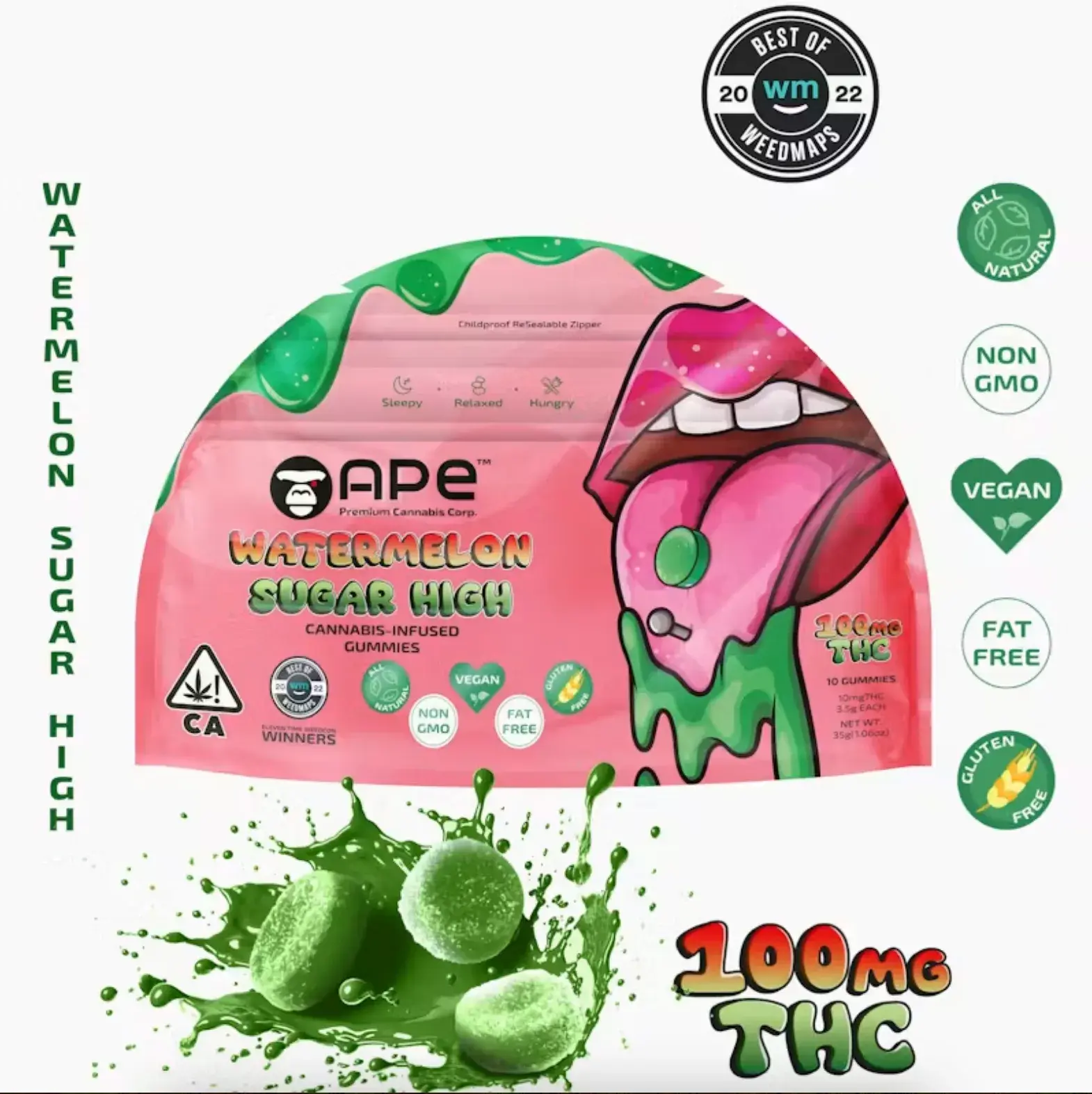 Ape Gummies 100mg 10pk Watermelon Sugar High Hybrid