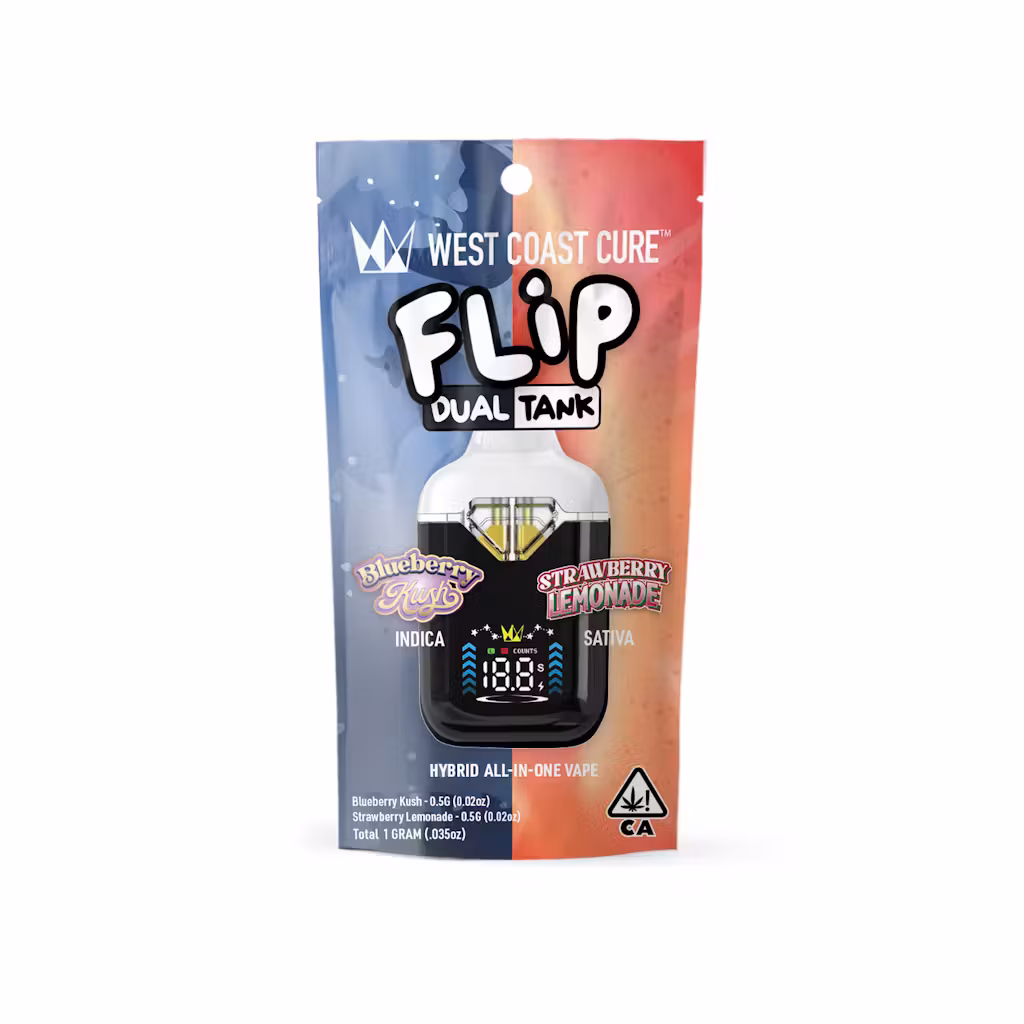 WCC Curebar FLIP 1g Vape - Blueberry Kush (I) + Strawberry Lemonade (S) by West Coast Cure
