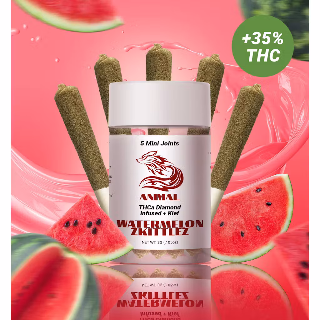 Animal 3g 5pk THCa Prerolls - Watermelon Zkittlez 36% Indica