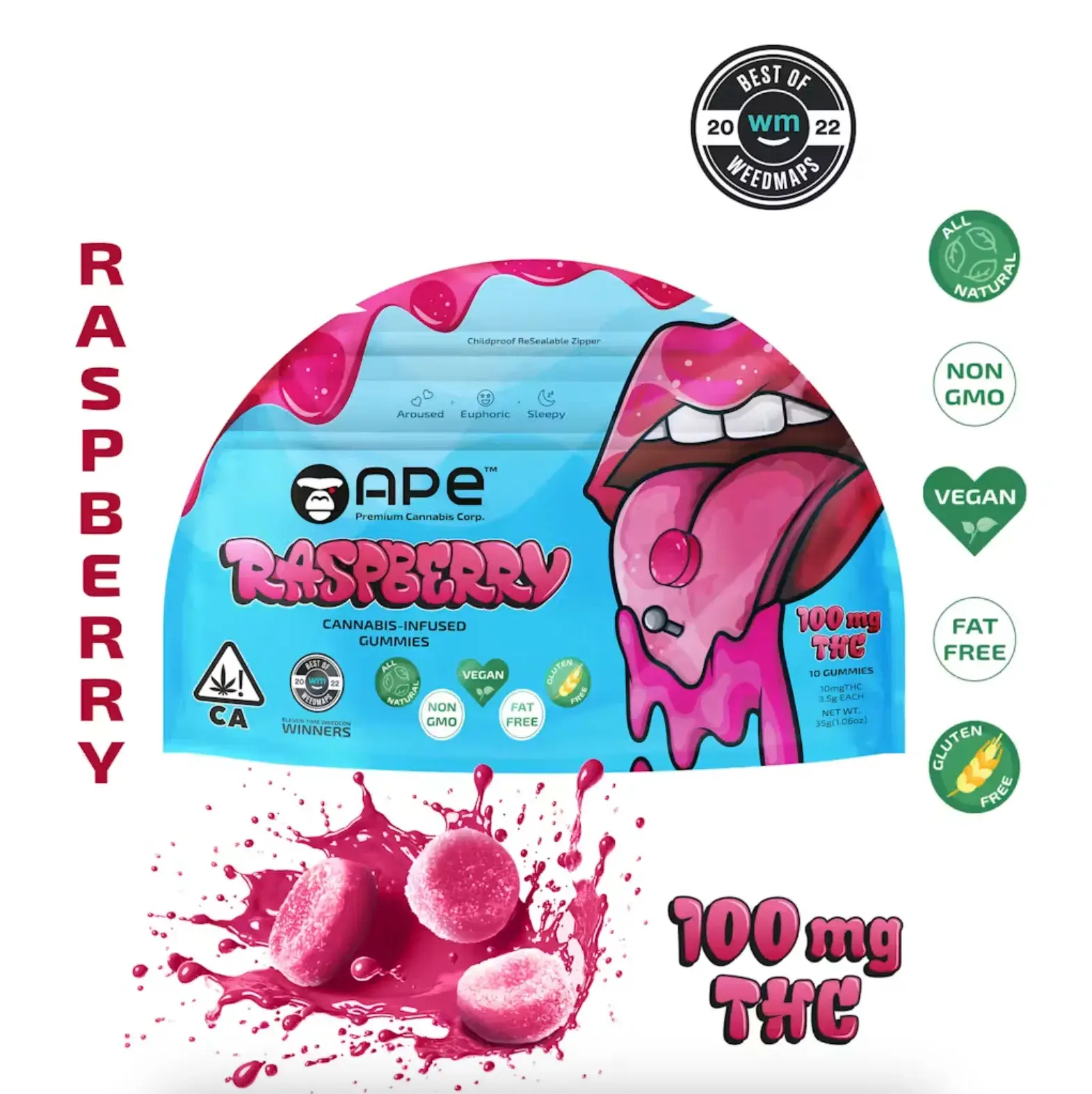 Ape Gummies 100mg 10pk Raspberry Hybrid